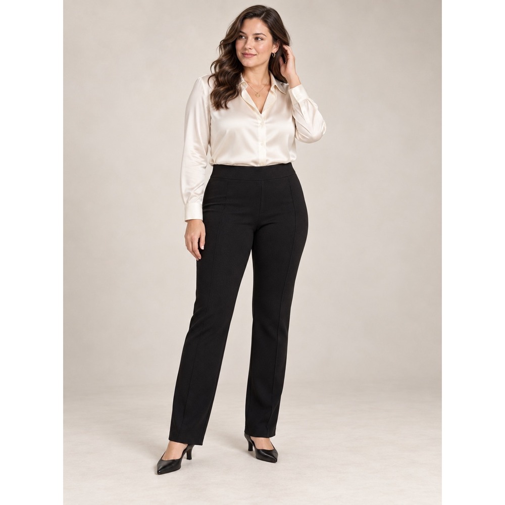 Spanx The Perfect Pant Straight Leg Black Ponte Trousers Minimalist Old Money L
